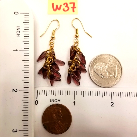 Genuine hand-carved Amethyst Beads Cluster Fish Hook Earrings Hand Crafted - Picture 3 of 6